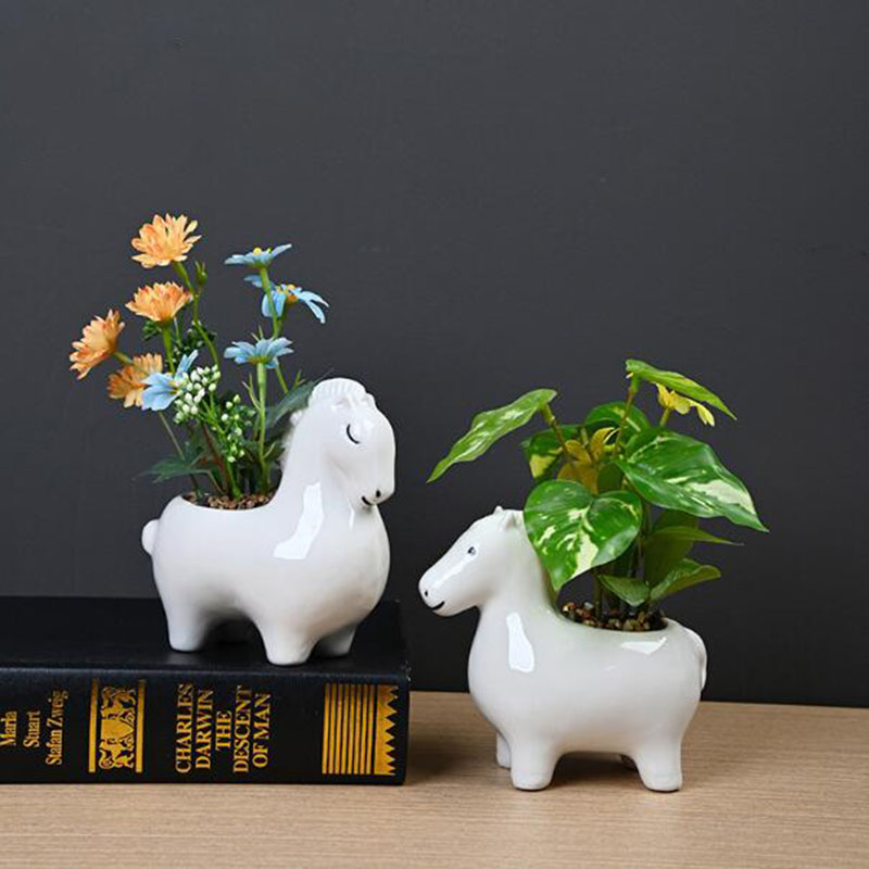 Bonsai Garden Art - White Porcelain Creative Horse Flower Pot